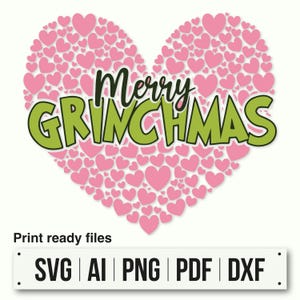 Merry Grinchmas Heart SVG | Grinch Face Silhouette | Grinch Face Svg | Grinch Face Silhouette | Christmas Grinch | Christmas Gift SVG PNG