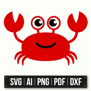 Cartoon Crab SVG | Uroczy czerwony krab Clipart | Ilustracja zwierząt morskich | Natychmiastowe pobranie | Sztuka o tematyce plażowej | Wystrój pokoju dziecięcego