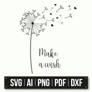 Make a Wish SVG | Dandelion Blowing SVG  | Instant Download | Dandelion Quote Design | Inspirational Cut File | Inspirational Quote SVG