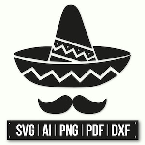 Clipart de chapéu mexicano | Sombrero Bigode SVG | Decoração de festa de festa | Projeto Cinco De Mayo | Arte mexicana para impressão | Download instantâneo