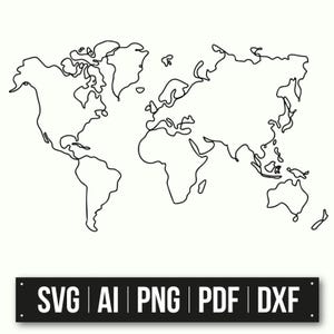Contour minimaliste de carte du monde | Téléchargement instantané | vectorielle carte SVG | Décoration d'intérieur | Décoration de voyage | Conception découpée au laser | Bricolage