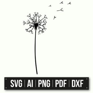 Design minimalista di tarassaco / Arte vettoriale in bianco e nero / Tarassaco SVG PnG PdF AI DxF / Decorazione murale ispirata alla natura / File di artigianato fai da te