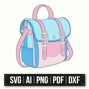 Plecak SVG, Pastelowy plecak SVG, Uroczy szkolny plecak Clipart, Ręcznie rysowany wektor plecaka, Kawaii plecak Sublimacja, Projekt naklejki na torbę