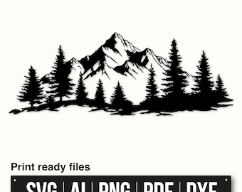 Nature Scene SVG DXF | Mountains Trees Landscape Laser Cut | Mountain Forest View Laser Files | Mountains Svg Files For Cricut | Wall Decor
