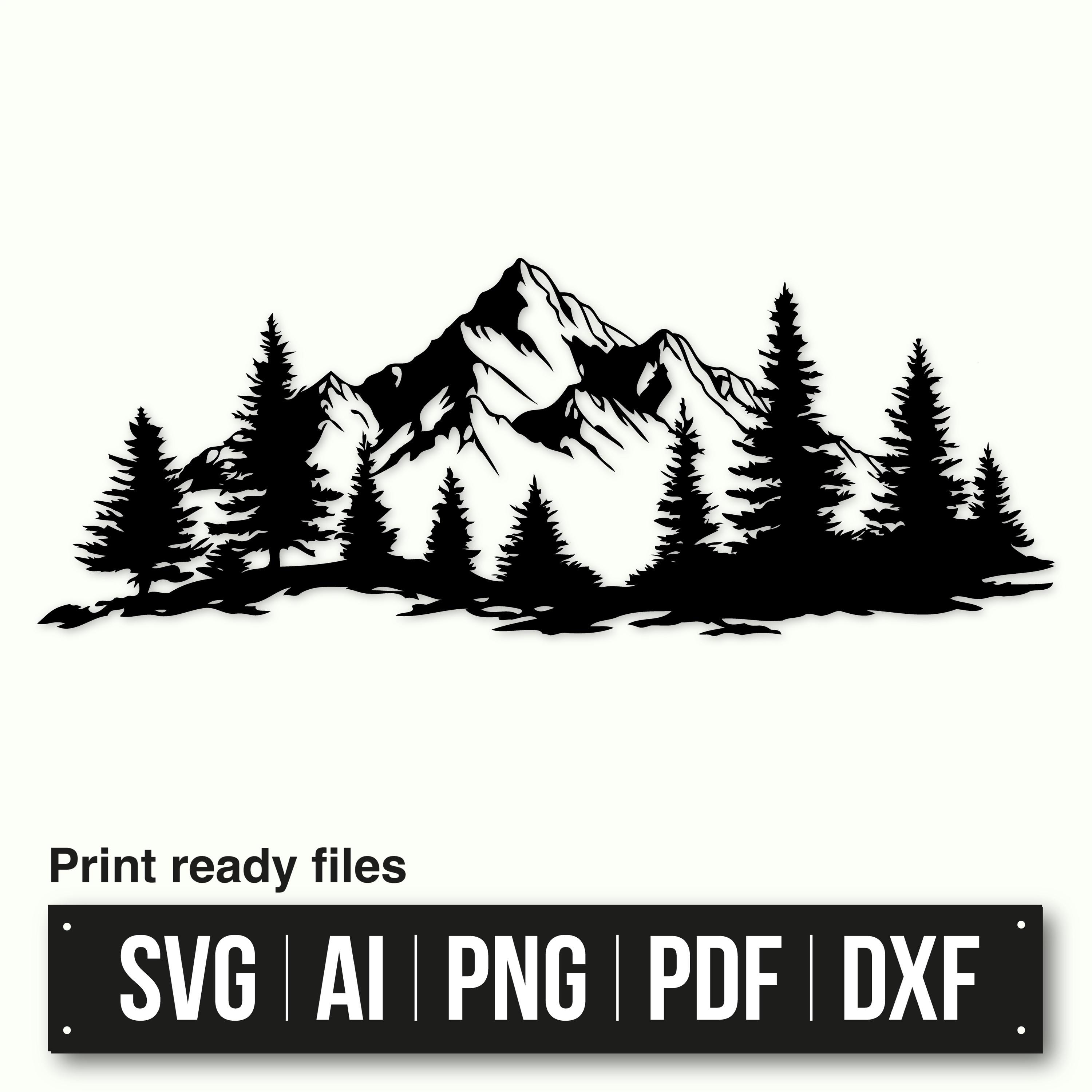 Nature Scene SVG DXF | Mountains Trees Landscape Laser Cut | Mountain Forest View Laser Files | Mountains Svg Files For Cricut | Wall Decor
