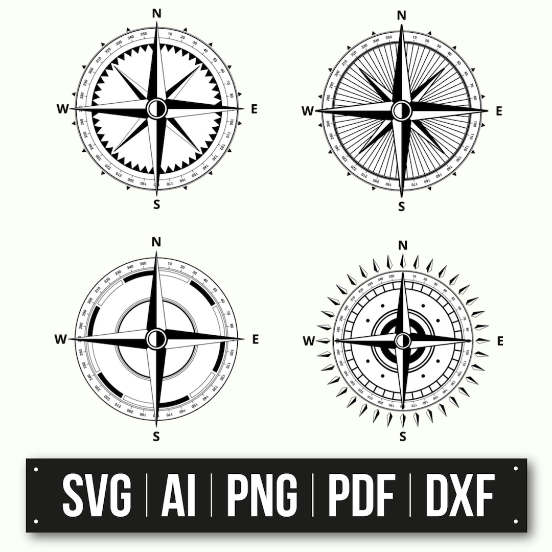 Compass Rose Svg Bundle | Nautical Design | Black and White Vector Art ...