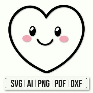 Kawaii Heart Svg / Download digitale / Clipart cuore sorridente / Svg San Valentino / Svg maglietta per bambini / Clipart cuore sorridente carino per Cricut