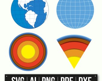 Vectorillustraties aardestructuur | Wereldbol met continenten | Educatieve aardlagen | Binnenaardediagram | Direct downloaden