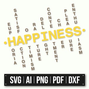 WordArt-puzzel: HAPPINESS SVG | Inspirerende citaat Svg | Direct downloaden | Motiverende Svg-bestand knippen | Positieve bevestiging Svg