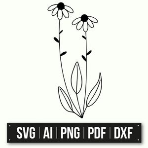 Minimalistische Blumen Kunst | Schwarzweiße botanische Illustration | Sofortdownload | Floral Monogramm SVG | Von der Natur inspiriertes Design
