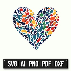 Abstract Heart Design | Colorful Geometric Pattern | Instant Download | SVG AI PnG PDF DxF | Valentine&#39;s Day Gift | Home Decor