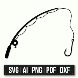 Design minimalista de vara de pesca e anzol | Download instantâneo | SVG de pesca | Clipart de vara de pesca | Arquivo de corte de pesca | Projeto DIY
