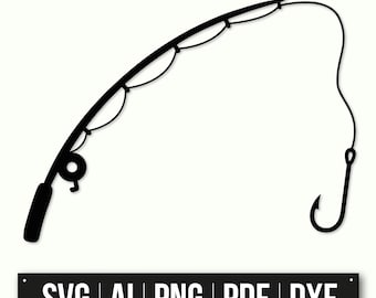 Minimalist Fishing Pole And Hook Design | Instant Download | Fishing SVG | Fishing Rod Clipart | Fishing Cut File | DIY Project