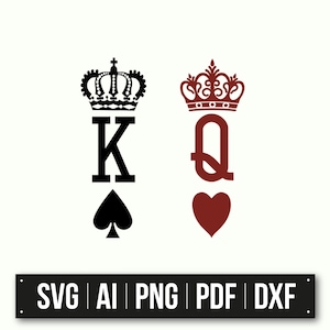 Conception roi et reine | Symboles de cartes à jouer | Art minimaliste | Graphiques de la Couronne | Fichiers de coupe SVG | Thème Poker | Clipart vectoriel