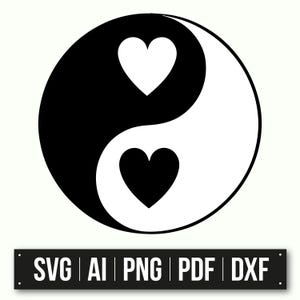 Yin Yang Heart Design | Black And White Graphic | Printable Wall Art | Yin Yang SVG | Zen Decor | Spiritual Symbol | Love Art