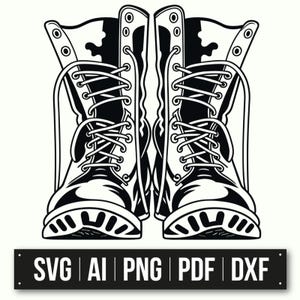 Combat Boots Vector Design | Instant Download | Black And White Graphic | Military Style | DIY Project