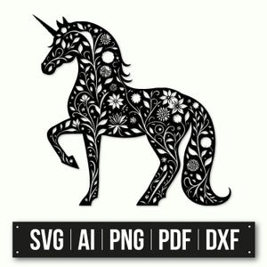Floral Unicorn Silhouette |  Instant Download | Unicorn Clipart | Unicorn Outline | SVG Files For Cricut | Floral Unicorn Design