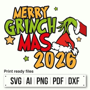 Merry Grinchmas | Grinch SVG | Funny Christmas Design 2026 | Whoville Grinch PNG | Trendy Holiday SVG, Glitter Grinch | Instant Download