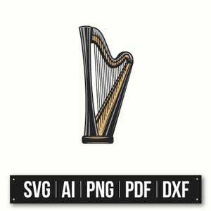 Minimalist Harp Illustration | Instant Download | Musical Instrument Art | Vector Design | Harp SVG | Home Decor | Music Lover Gift