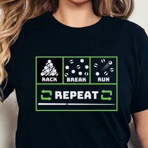 Rack, Break, Run, Repeat. Billiards, Pocket Billards, Snooker, Carom, 8 Ball, 9 Ball, 10 Ball, 14.1, Straight Pool.
