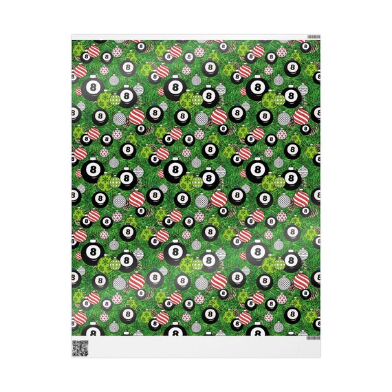 8 ball ornament wrapping paper. Pool, Billiards, 8 ball pool. Christmas.