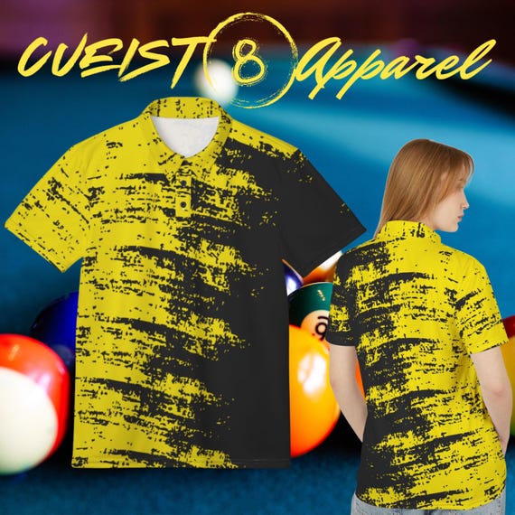 Yellow and Black Pool Player Polo, Stylish Unisex Polo Shirt, Trendy Casual Wear, Unique Gift, Summer Outfit