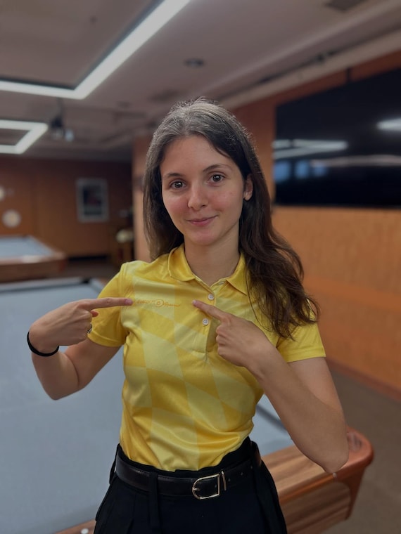 Bojana Yellow Checkered Polo, Cueist Apparel Pro Team