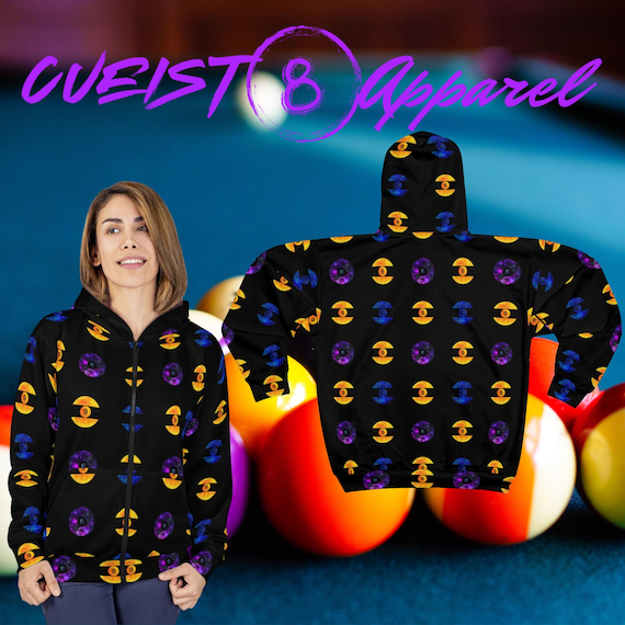 Pool Ball Galaxies Zipper Hoodie. Pool Player Hoodie, 8 ball, 9 ball, 10 ball.