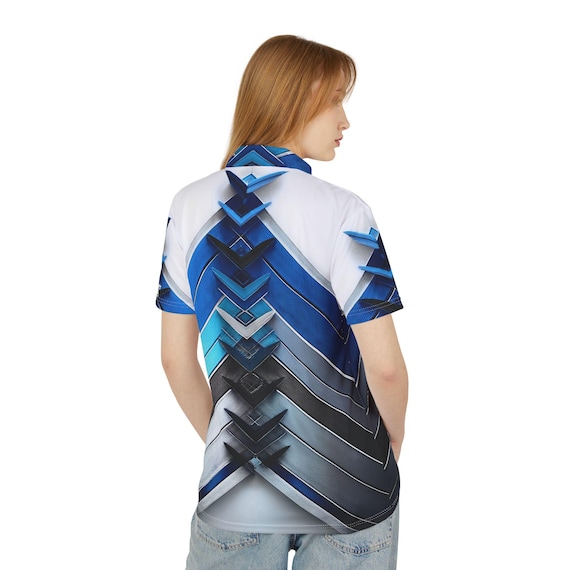 Blue and Black Bold Geometric Design, Unisex Polo, Gloria Jean's Fashion Fuzed