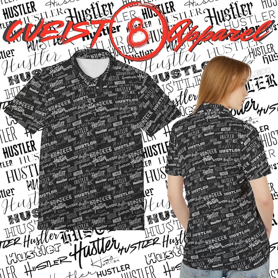 Hustler Pattern Polo, Stylish Hustler Polo Shirt, Trendy Casual Wear, Graphic Polo Top, Great for Events, Gifts for Friends