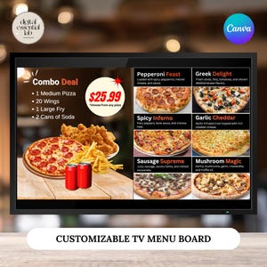 Digital TV Menu Board for Restaurant Pizza Food USB Fully Editable and Customizable with Canva DIY Template Instant Access