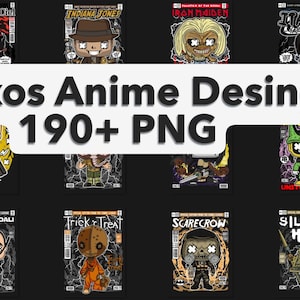 May include: A collection of Funko Pop-style anime designs in PNG format. The image features various character illustrations, including Masters, Reaper, and Salvador Dali, with the text "Funkos Anime Desing 190+ PNG" overlaid on the image.