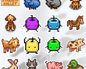 Naklejki do druku Stardew Valley, urocze pikselowe zwierzęta gospodarskie Junimos, cyfrowe naklejki do gier do pobrania dla planistów, artykuły do scrapbookingu