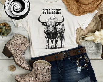 Bull Shirt Funny Bull PNG, Western Cowboy Rodeo Digital Download, Rustic Farm Animal Graphic for Sublimation, T-Shirts & Crafts