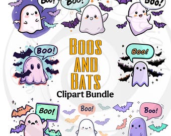 Ensemble de cliparts Kawaii Halloween fantôme : 10 PNG en téléchargement numérique