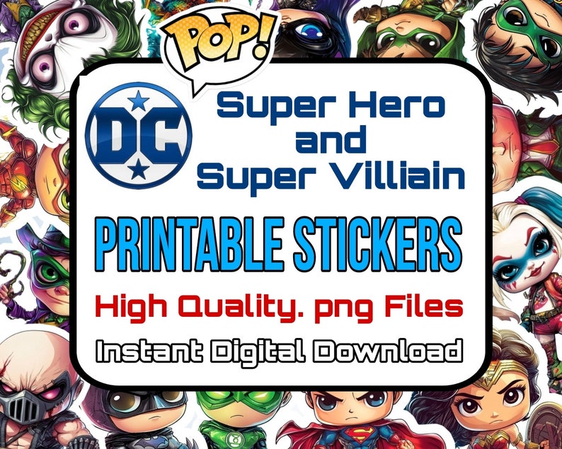 POP DC Comics Super Hero and Super Villain Printable Stickers - Etsy
