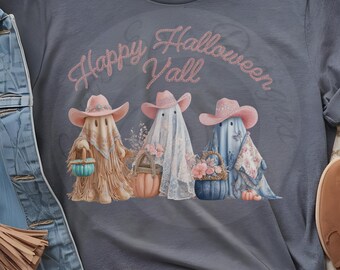 Cowgirl Ghosts Happy Halloween Y'all PNG, Western Glam Digital Download