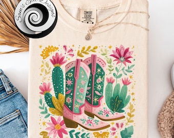 Western Boho Cowboy Boots PNG, Cowgirl T-shirt Design, Dessert Wildflower Sublimation