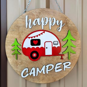 Happy Camper / Chain Included  / Retro-Camping Trailer / Campsite Sign