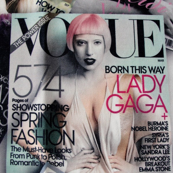Magazine Fabric, 3 pieces Magazine Covers, Lady Gaga, Emma  Watson, Fashion Icons, printed Cotton fabric, Models, Portraits, popart
