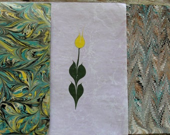 Hand Marbled Paper, Ebru Paper, Turkish Marbled Paper, Bookbinding Paper, Paper Art, Tulips, Flowers, Comb Technique, #16 Set of 3, 50x35 cm