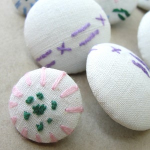 Fabric Covered Buttons Embroidered Cotton 8pc image 2
