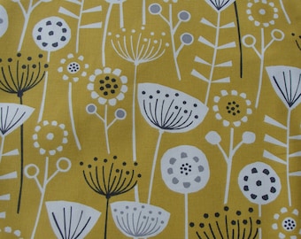 Yellow Floral Cotton Upholstery Fabric: Modern Abstract Flower Print