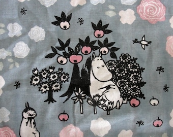 Moomin fabric cotton by Finlayson. Muumimamma Unelmoi, Satumuumi. Tooticky, Mymble, Fillyjonk, nursery children Kids room, Finnish design