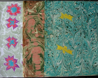 Hand Marbled Paper, Ebru Paper, Turkish Marbled Paper, Bookbinding Paper, Paper Art, Hearts, Flowers, Comb Technique, #3 Set of 3, 50x35 cm