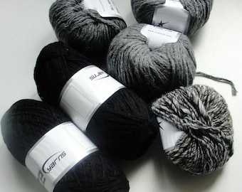 6 balls of wool/ Acrylic Mixed lot, DK weight Yarn, Super Bulky Tweed Yarn, Art Yarn, Knitting projects Beige, Brown, Cream