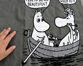 Moomin fabric cotton by Finlayson. Muumimamma Unelmoi, Satumuumi. Tooticky, Mymble, Fillyjonk, nursery children Kids room, Finnish design