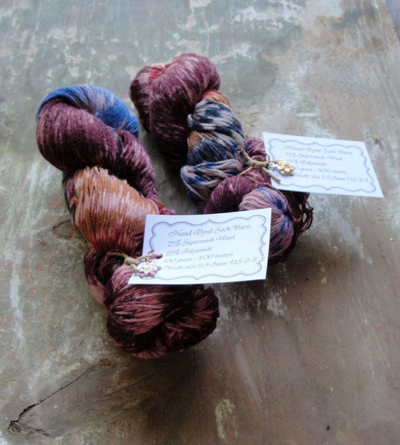 2 skeins of Wool Polyamide Mix Yarn Art Yarn Stitch mark Purple Colors Knitting projects Ombre Hand Dyed Sock Yarn