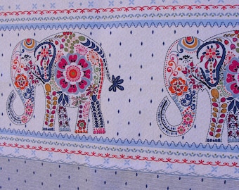Olifantenstof: boho-katoenprint, wit en blauw