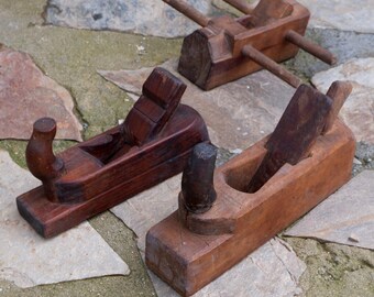 Antique Handmade Wood Hand Planes: Rustic Carpenter Tools, Early 1900s